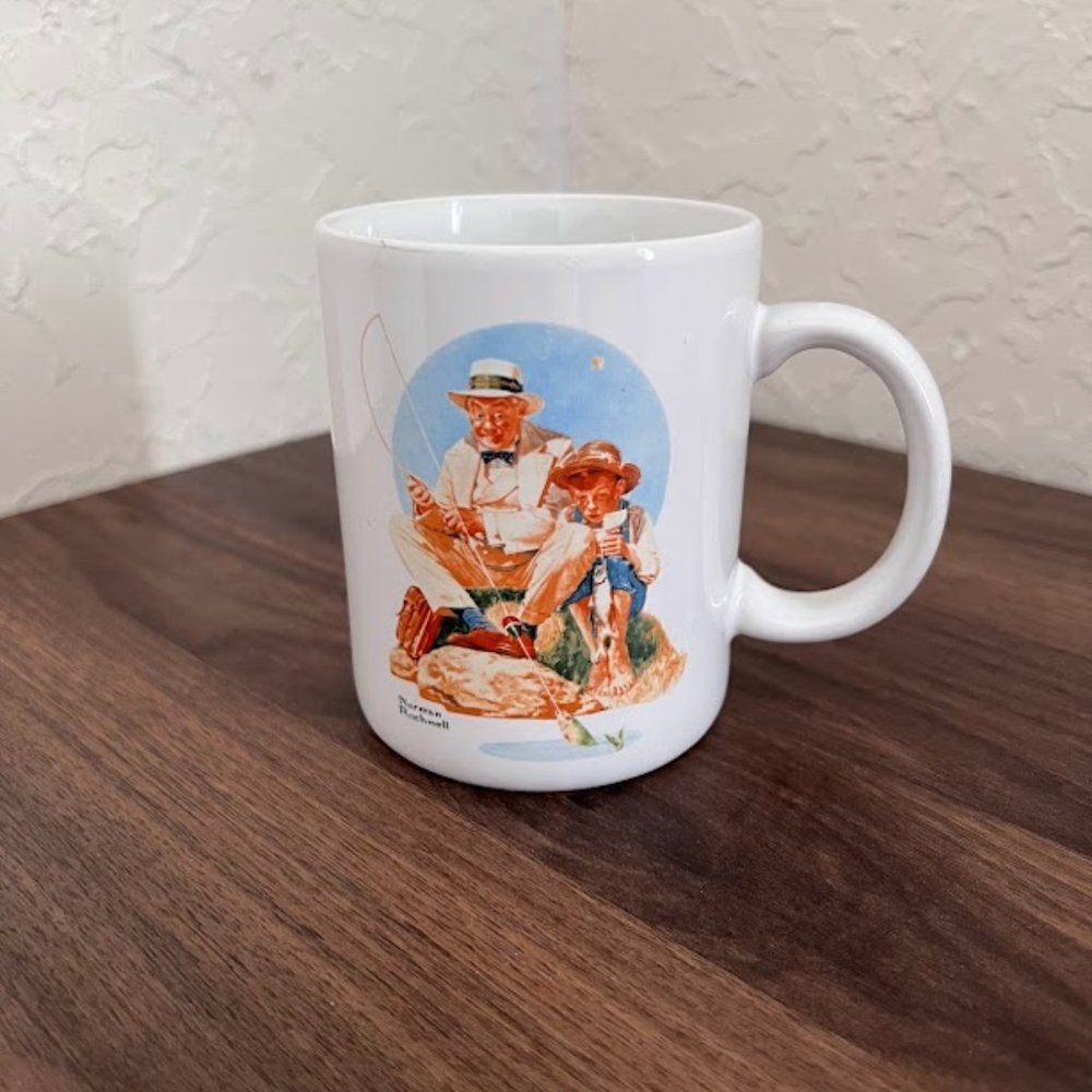 Vintage 1987 Norman Rockwell "Catching the Big One" Coffee Mug